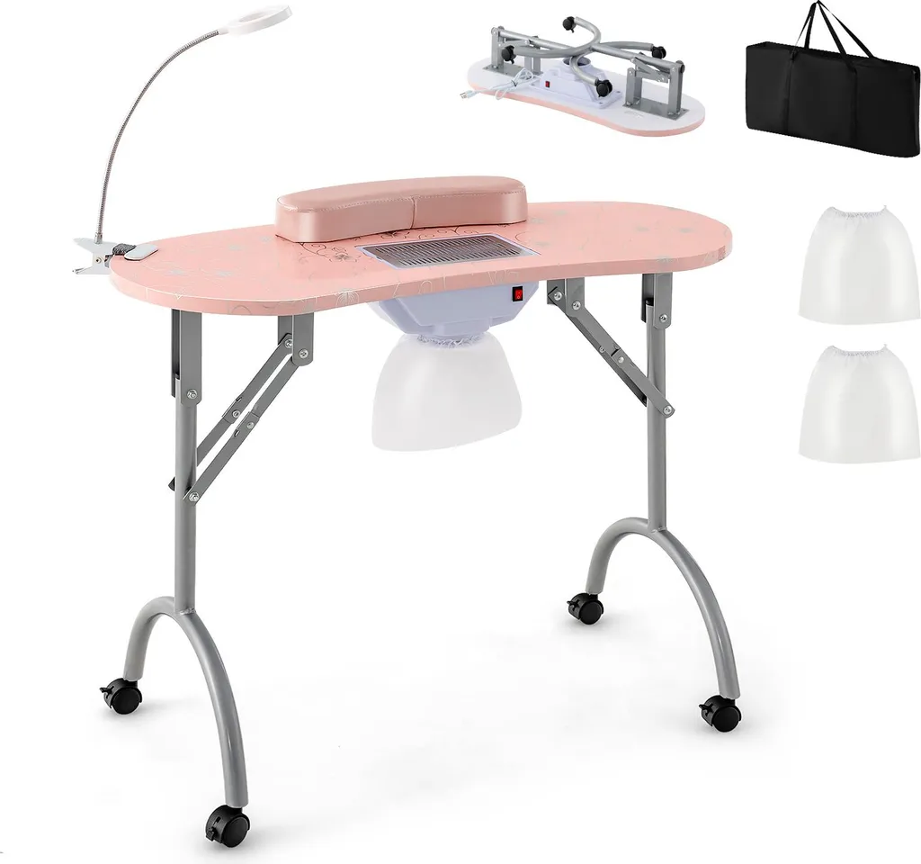 COSTWAY Tavolo Unghie con Aspiratore e Lampada: Kit Manicure Completo