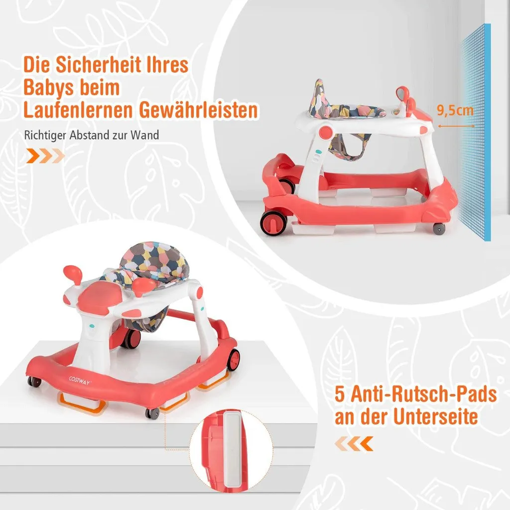 Trotteur pliable 2 en 1 orange idéal pour apprendre à marcher en sécurité