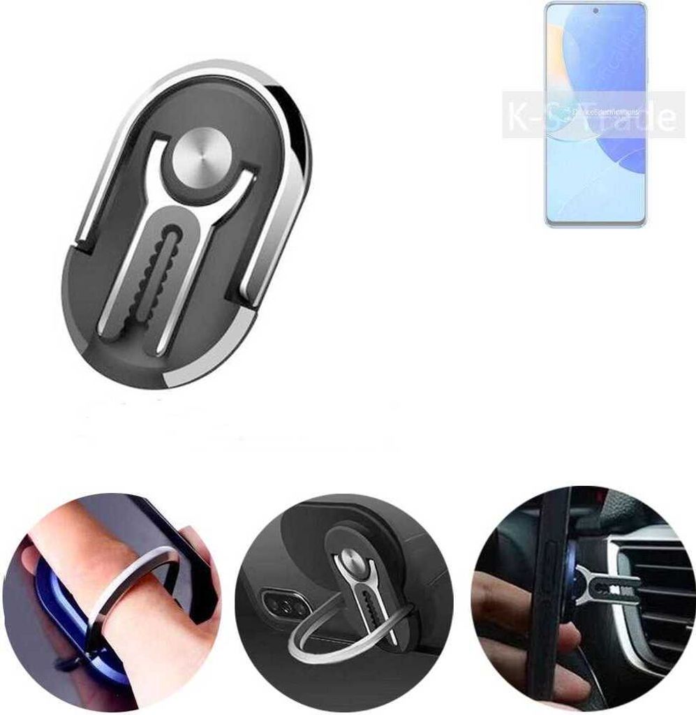 K-S-Trade 3in1 Smartphone-Ring Handy-Ring kompatibel mit Huawei nova 9 SE Fingerhalterung Handyring Tischständer Lüftungsgitter-Halterung Tisch