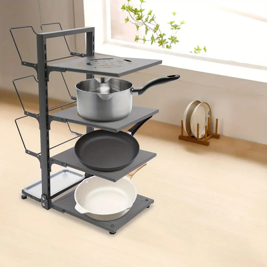 Organisateur de casseroles pour placard - 4 niveaux ajustables gris - Acier