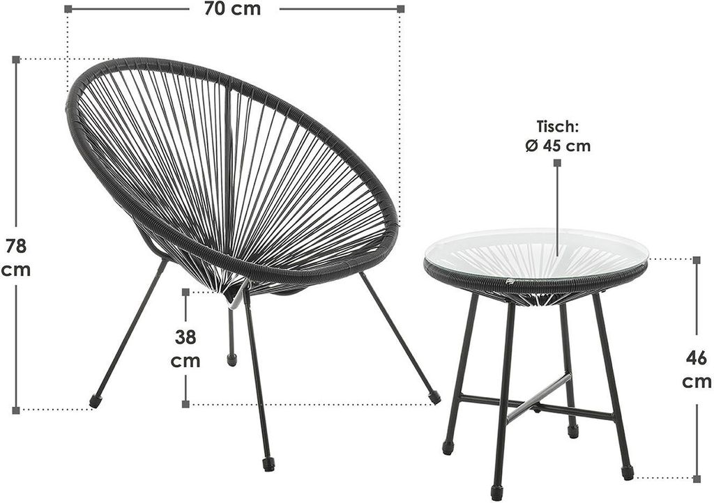 Juskys Balkonmöbel Set Ostana 3-teilig - Tisch & 2 Sessel - Produktbild