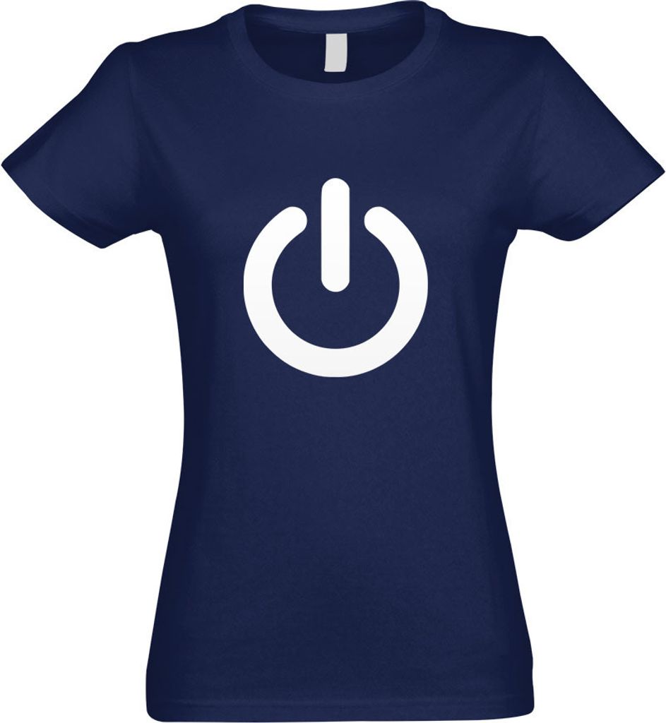 Kiwistar - T-Shirt tailliert - Damen - Navy - Power ON - An - u. Ausschalter - mit Motiv Bedruckt - Funshirt Design - Sport - Freizeit - Damen - S