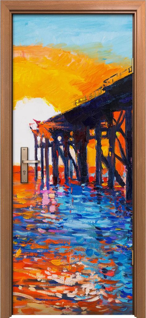 Türposter 80x200 cm Türaufkleber Türtapete Türfolie Klebefolie Kunst Orange Sunset Pier Meerblick