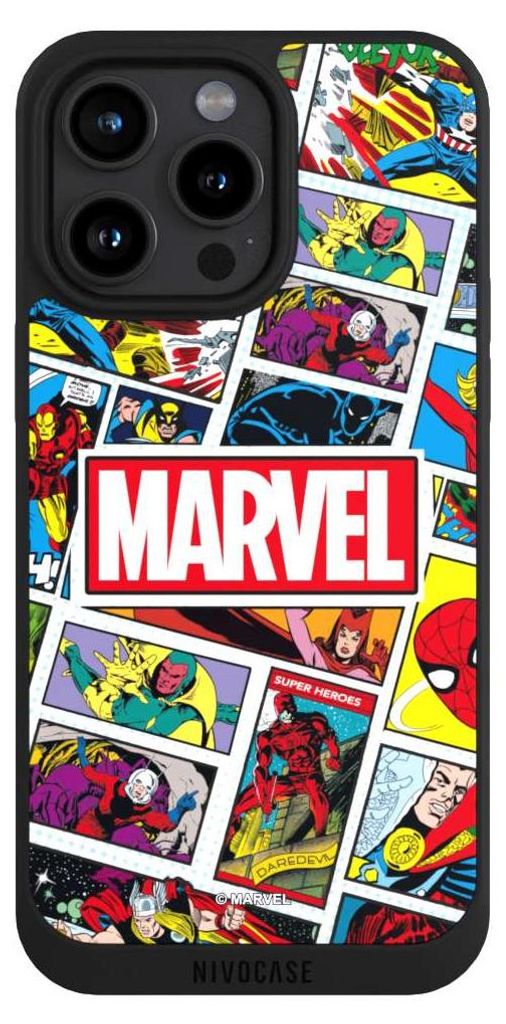 NIVOCASE Handyhülle für Apple iPhone 15 Pro Max Hülle NIVOpure Case Schwarz Comic Muster Marvel