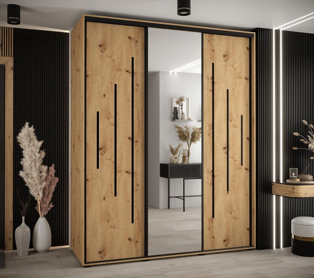 Kleiderschrank YVONA 13 - 200/60 cm, Eiche handwerklich / schwarz