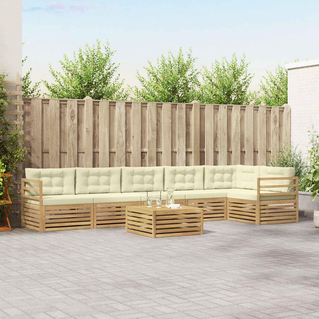 Möbel Outdoor-Sofagarnitur mit Kissen 7 pcs Weiß und Creme PolyesterGartensofas - Gartensofas c4101