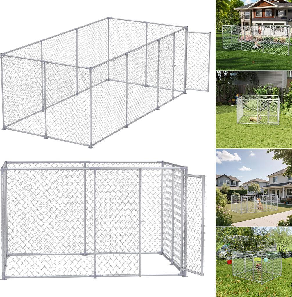 LZQ Outdoor Hundezwinger 250×200×150 cm, Großer Hundekäfig aus verzinktem Stahl ohne Sonnenschutzdach, abschließbarer Tür & Hundeauslauf für...