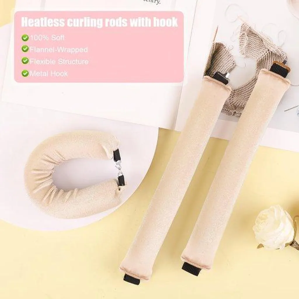 Lot de 3 fers à friser doux sans chaleur en flanelle beige pour cheveux