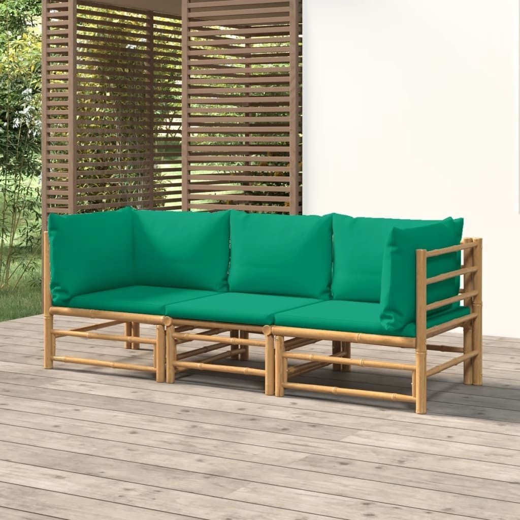 "Rabatt" 3-tlg. Garten-Lounge-Set - Wetterfestes Sitzgruppe - für 2 Personen - mit Grünen Kissen Bambus - Lounge-Dining set CC7570