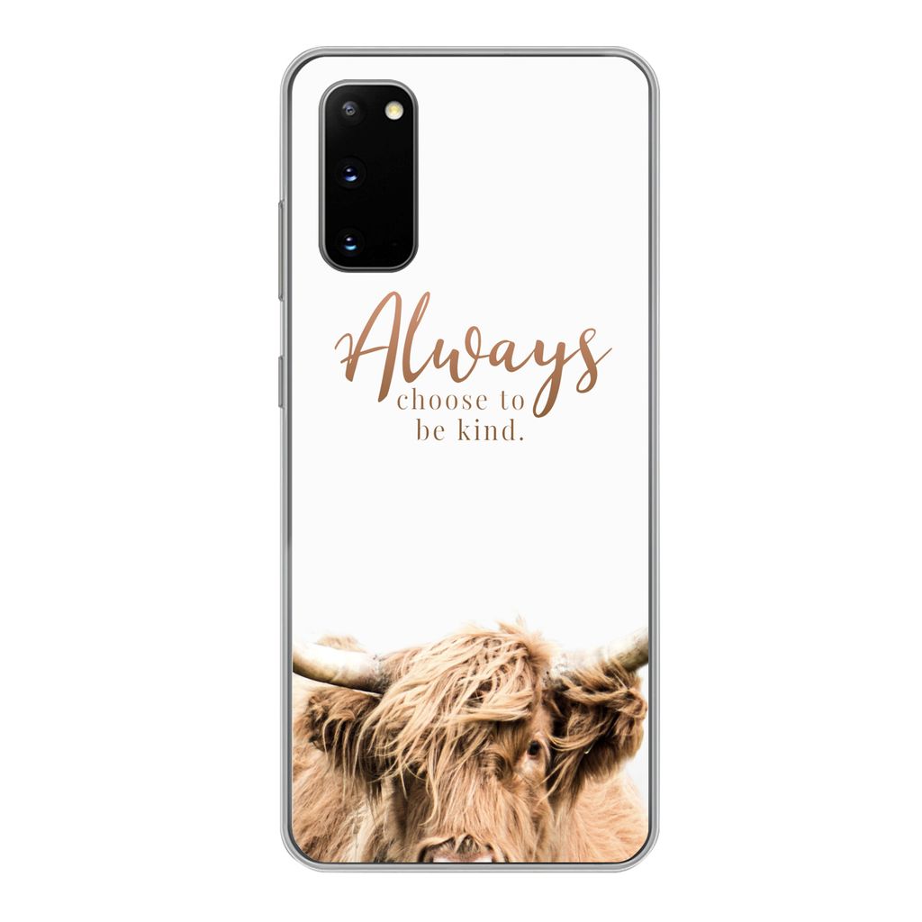 MuchoWow Handyhülle Schutzhülle Hülle für Samsung Galaxy S20 Schottischer Highlander - Zitate - Weiß Silikon Softcase Handy Hülle - Bild