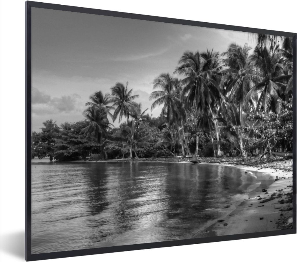 MuchoWow MuchoWow Gerahmtes Poster Hohe Bäume auf der französisch-polynesischen Insel Mo'orea in schwarz-weiß 80x60 cm - Poster mit zchwarze...