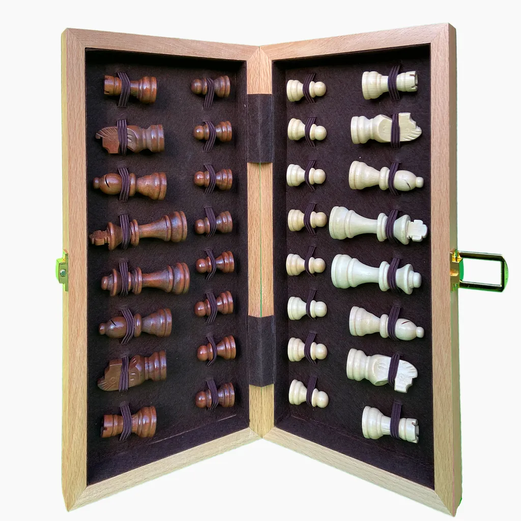 Jeu d'échecs bois dans boîte pliante de 30cm - Ensemble complet classique