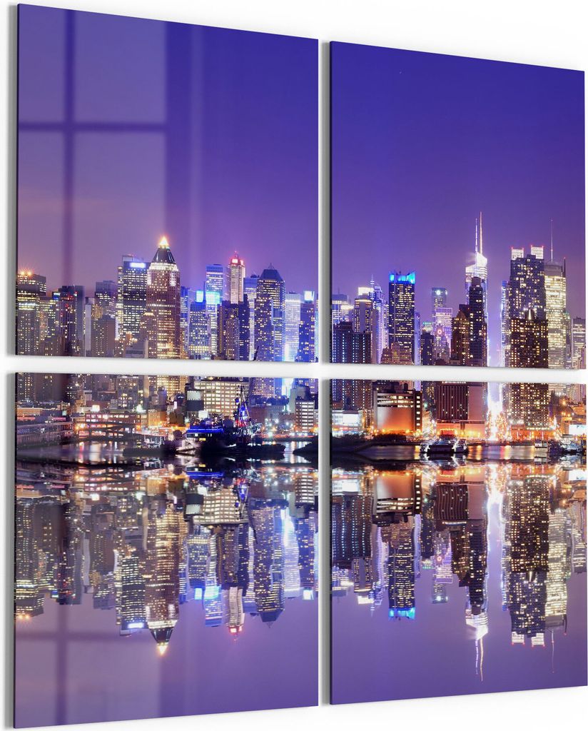 DEQORI Glasbild Echtglas 4x50x50 cm 'Manhattan gespiegelt' Wandbilder XXL groß