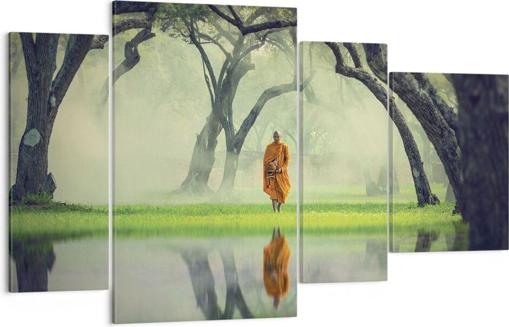 Bild auf Leinwand - Leinwandbild - 4 Teile - Mönch Wald Nebel - 120x70cm - Wand Bild - Wanddeko - Wandbilder - Leinwanddruck - Bilder - Wanddekora...