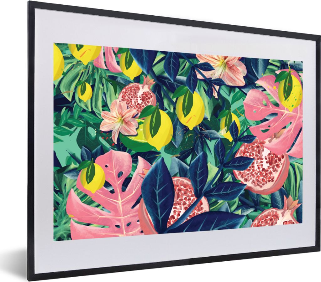 MuchoWow MuchoWow Gerahmtes Poster Blumen - Früchte - Farben 60x40 cm - Poster mit zchwarzem Bilderrahmen - Schlafzimmer - Plakat in Rahmen - ...