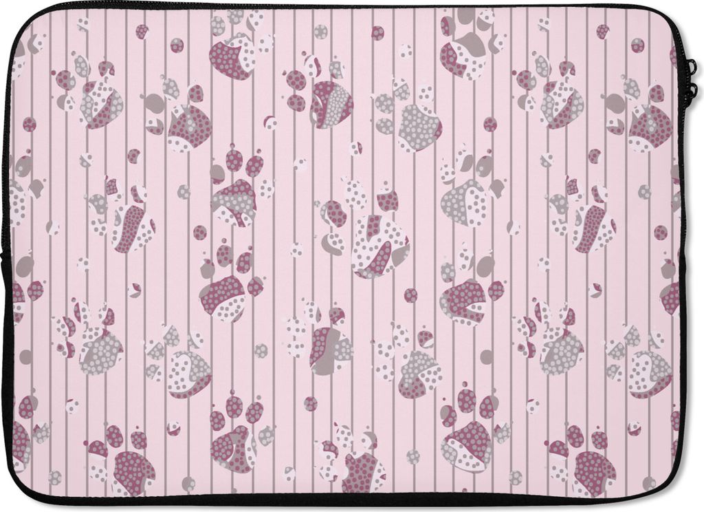 MuchoWow Laptop Hülle 13 Zoll Hund - Rosa - Muster - Lila - Mädchen - Kinder - Kinder Laptoptasche - Laptophülle - Sleeve - Rundumschutz