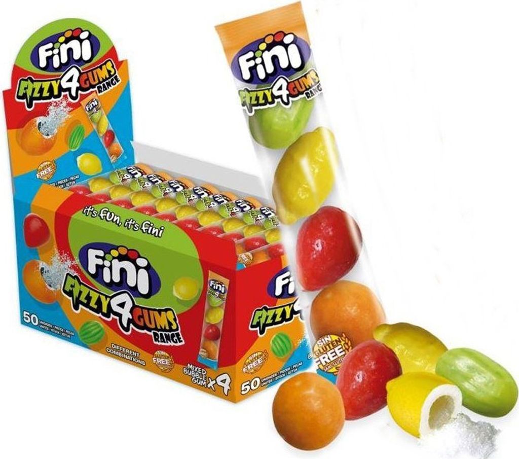 Fini Bubble Gum Fizzy 4 Gums Range Fruit Mix Kaugummi Früchte 20g