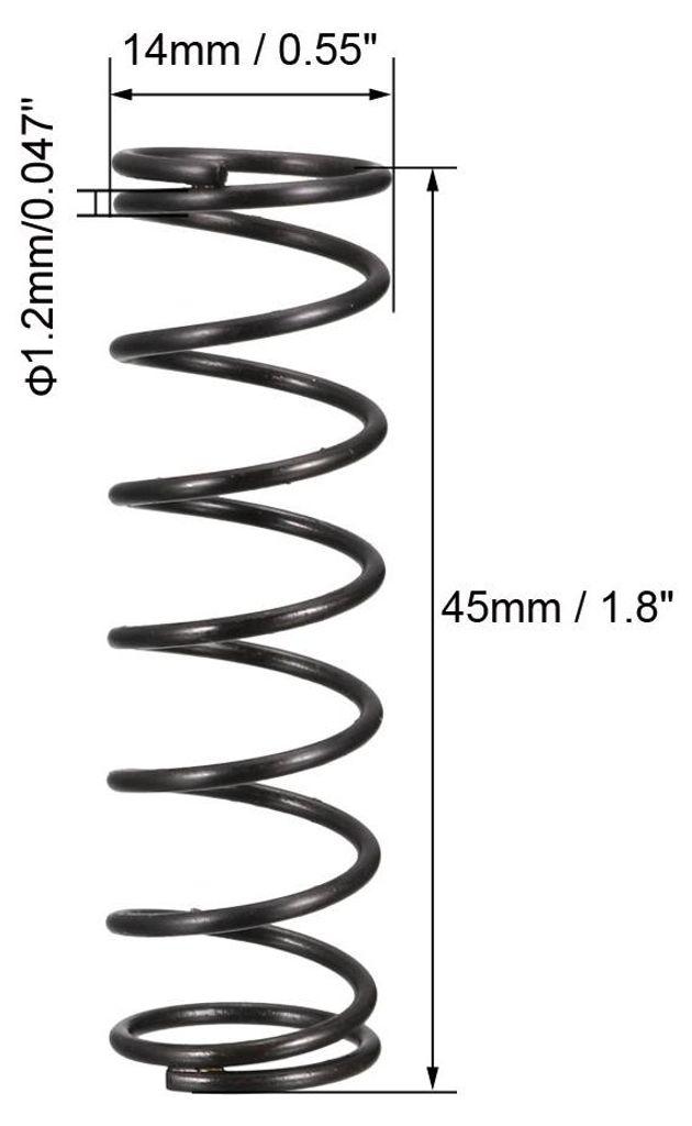 10Stk. Mikro Feder Druckfeder Druckfedern Spiralfeder Stahlfeder 1,2mm Drahtdmr. 14mm Au?endmr. 45mm freie L?nge schwarz