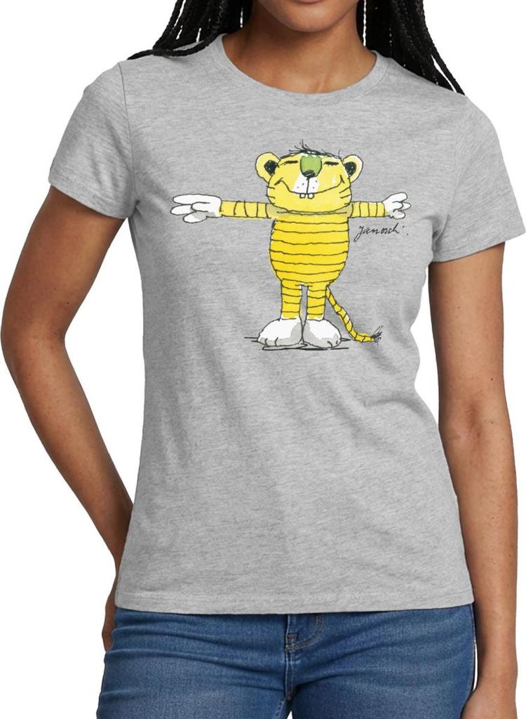 Spreadshirt Janosch Tiger Pose Frauen T-Shirt, S, Grau meliert