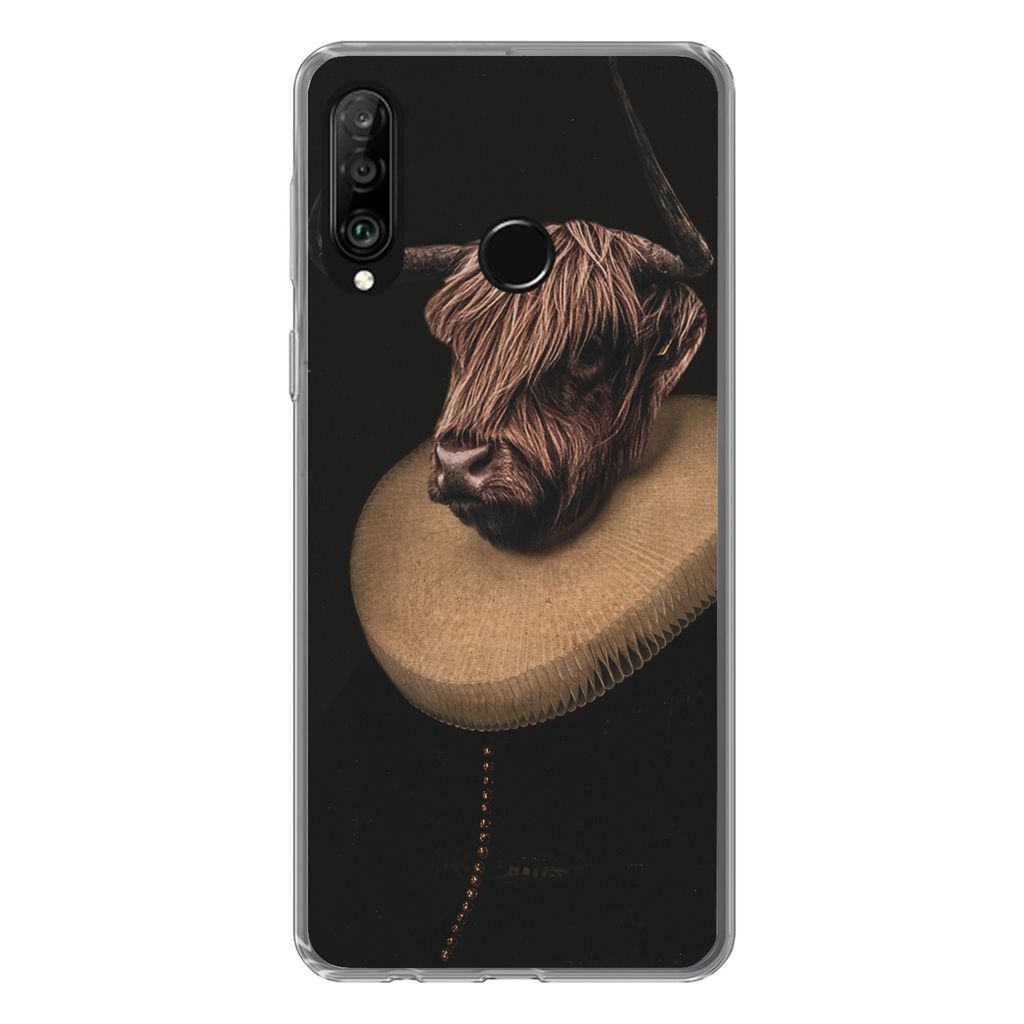 MuchoWow Handyhülle Schutzhülle Hülle für Huawei P30 Lite Schottischer Highlander - Halsband - Tierkopf Silikon Softcase Handy Hülle - Handy...