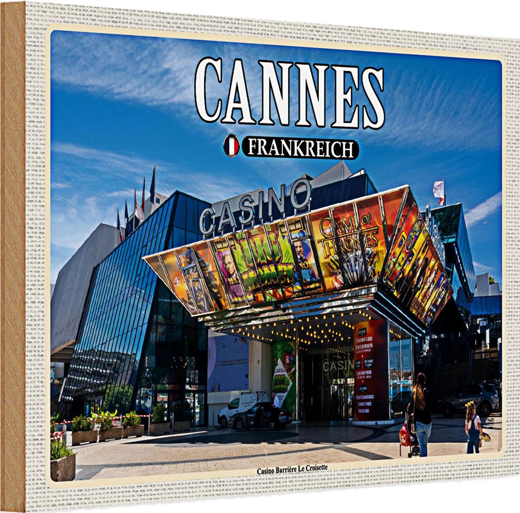 Holzschild Reise 30x20cm Cannes Frankreich Casino Barrière