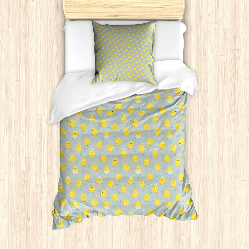 Parure de lit enfant jaune poussin 135x200 anti-acariens et hypoallergénique