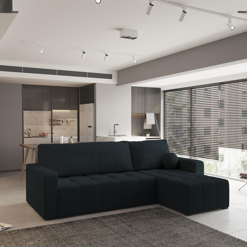 Masseno Ecksofa VOLIRA mit Schlaffunktion L-Form, Sofa mit Bettkasten, Wohnzimmersofa, Couch, Soffa, Bettsofa, Couchgarnitur- Schwarz, QUELLE 100