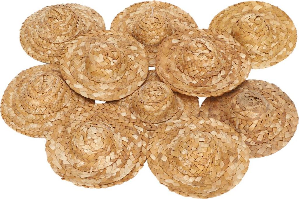 10 stuks poppenstrooihutjes, mini-handgeweven grasmutsen, Productafbeelding 