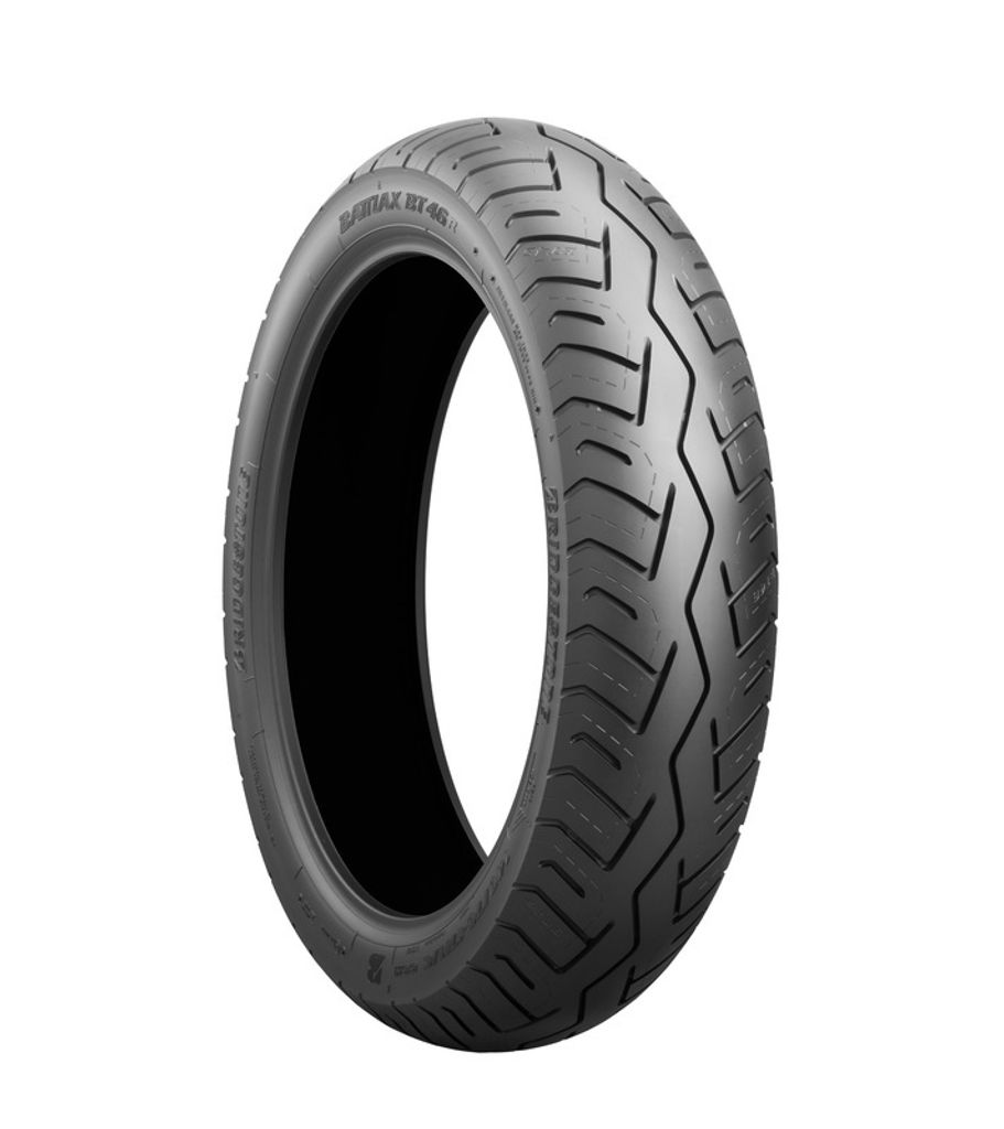 A single motorcycle tire shown against a white background.