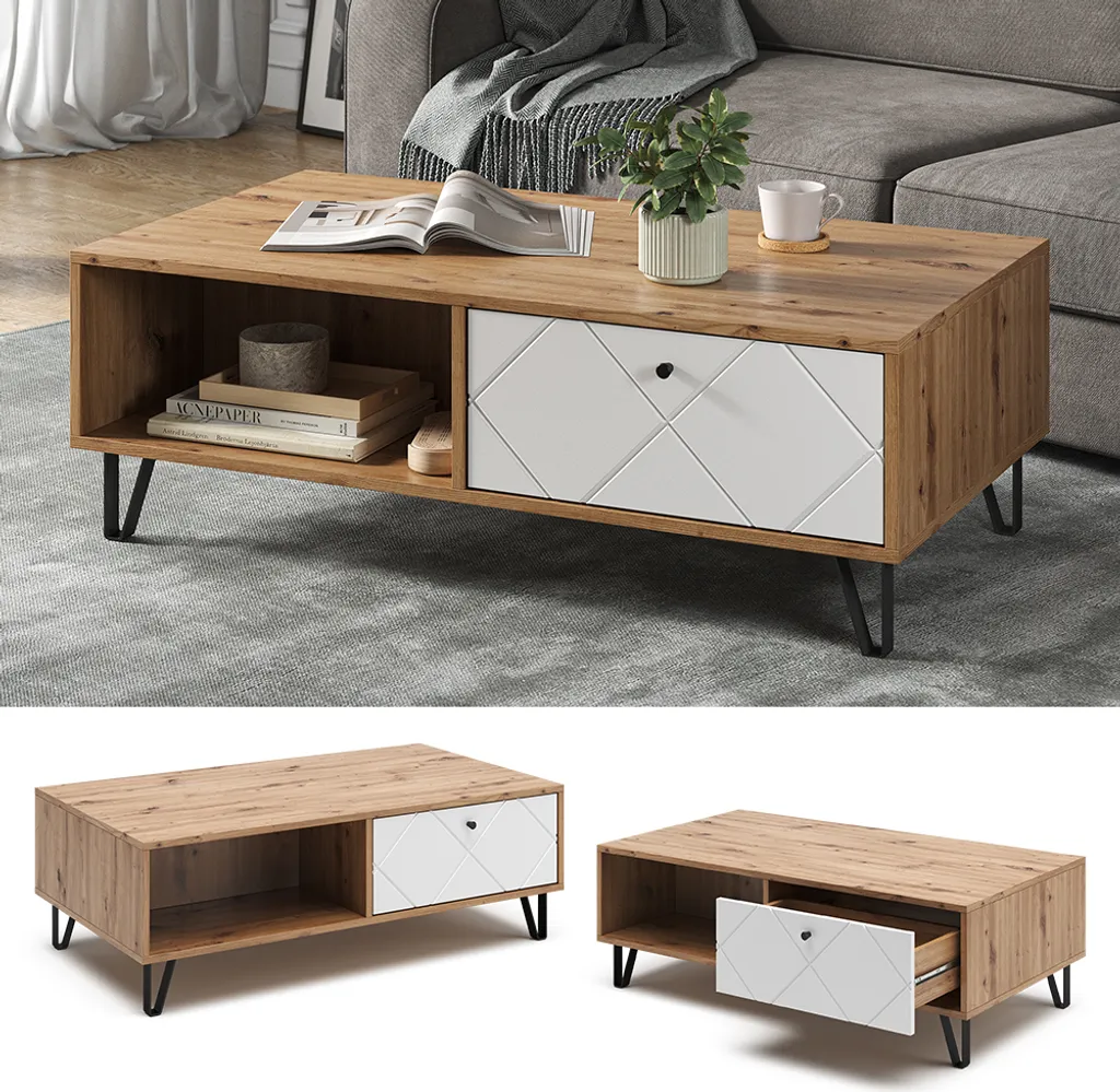 Table basse Vicco Nizza Chêne Artisan 110x60cm Modèle 40256 Robuste - 2