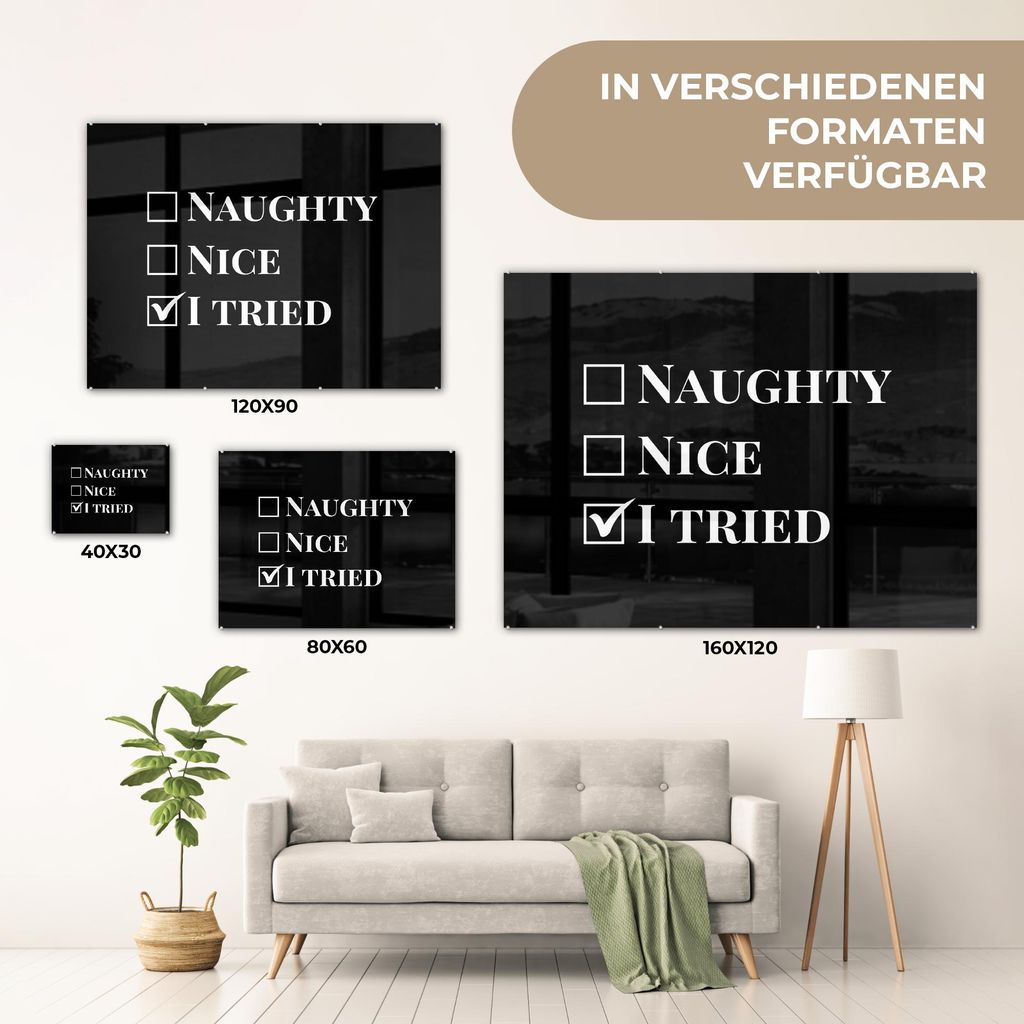 MuchoWow Glasbilder - Bilder auf Wandbild - Foto auf Glas Weihnachten - Schwarz - Weiß - Zitat - Lustig 80x60 cm Wanddekoration aus Glas - Acrylgl...