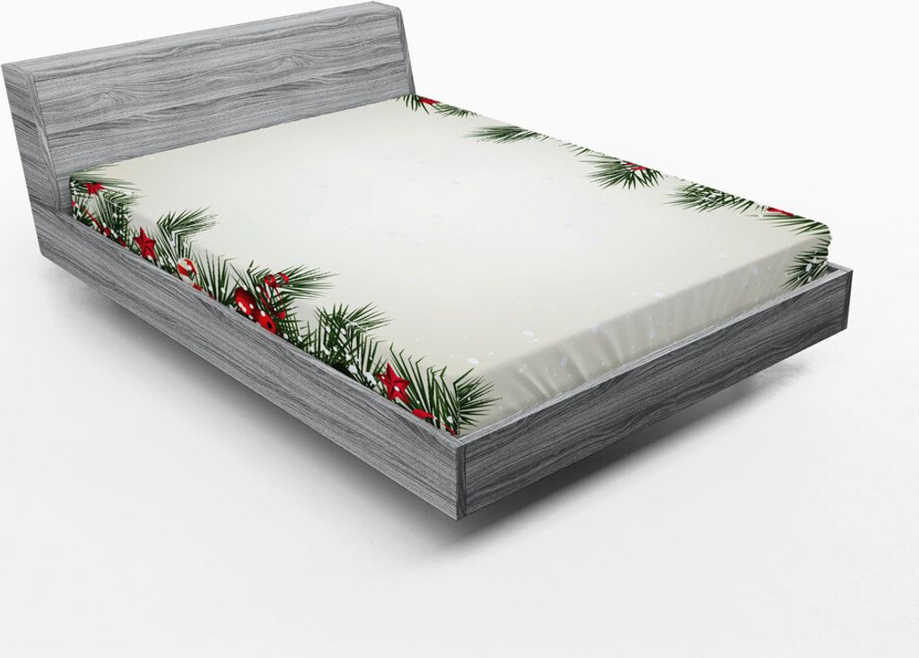 ABAKUHAUS Weihnachten Spannbetttuch, Baum-Niederlassungs-Grenzdesign mit traditionellem Beeren-Band-Süßigkeits-Lebkuchen-Mann, 135 x 190 cm, Mehr...