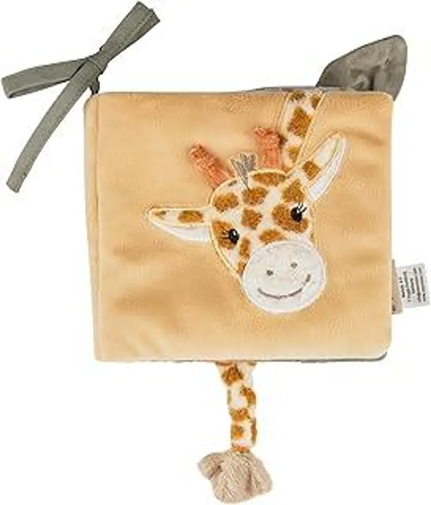 Libro gioco Sterntaler Safari - Libro di stoffa per neonati e bambini con applicazioni - Libro per neonati morbido e imbottito con nastro per fissarlo comodamente al passeggino o alla culla, ocra