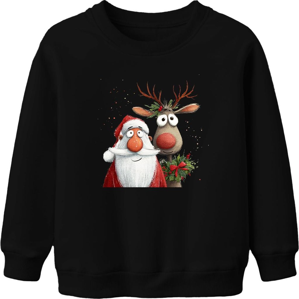Weihnachtsmann Rudolph rote Nase niedlich Weihnachten Geschenk Uni Kinder Sweatshirt Pullover, Schwarz, 152