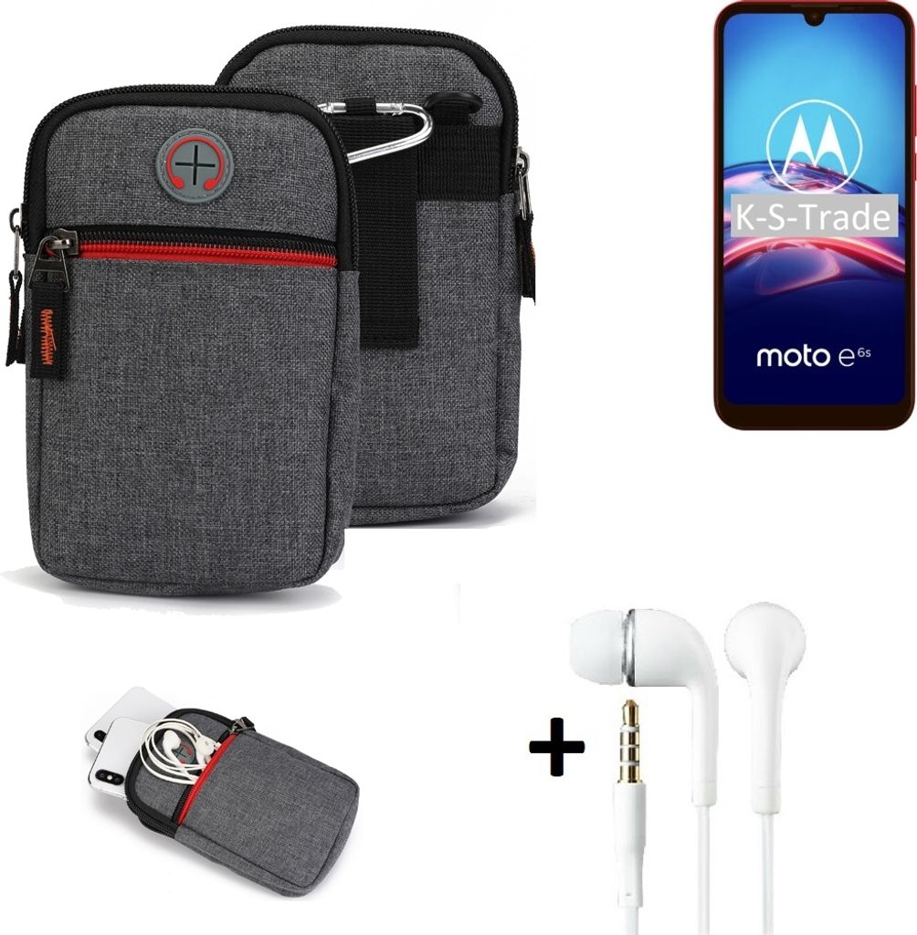 K-S-Trade Gürteltaasche + Kopfhörer kompatibel mit Motorola E6s Handy Tasche Holster Schutz Hülle Handy Hülle grau Zusatzfächer 1x