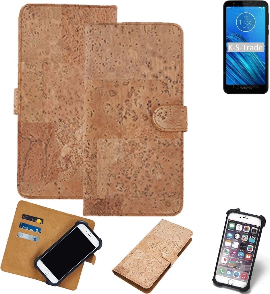 K-S-Trade Hülle kompatibel mit Motorola Moto E6 Kork Handyhülle Cover Schutzhülle TPU Case Bumper in Hellbraun, (1x)