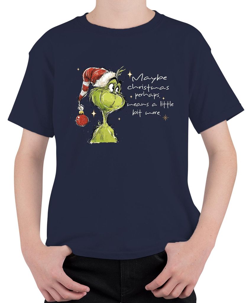 Maybe Christmas means a little bit more Grinch Weihnachten lustig Uni Kinder T-Shirt, Navy, 140