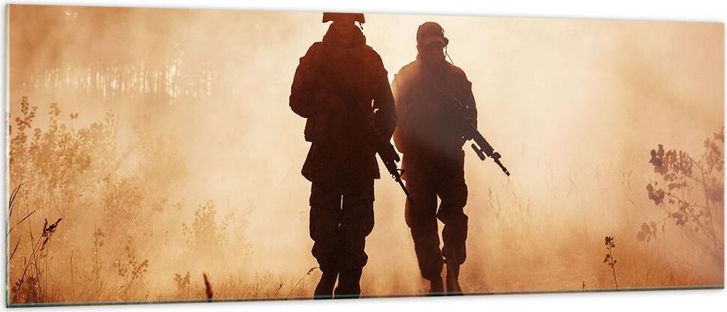 Bilder auf glas - Soldat Gewehr - 140x50cm - Glasbilder - Wandbilder - Kunstdruck - zum Aufhängen bereit - Wanddekoration aus Glas - Glas Bilder -...
