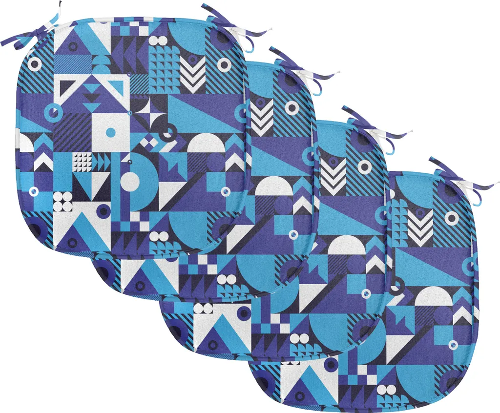 Set 4 Cuscini Sedie 40x40 Impermeabili ABAKUHAUS Blu Navy e Astratto