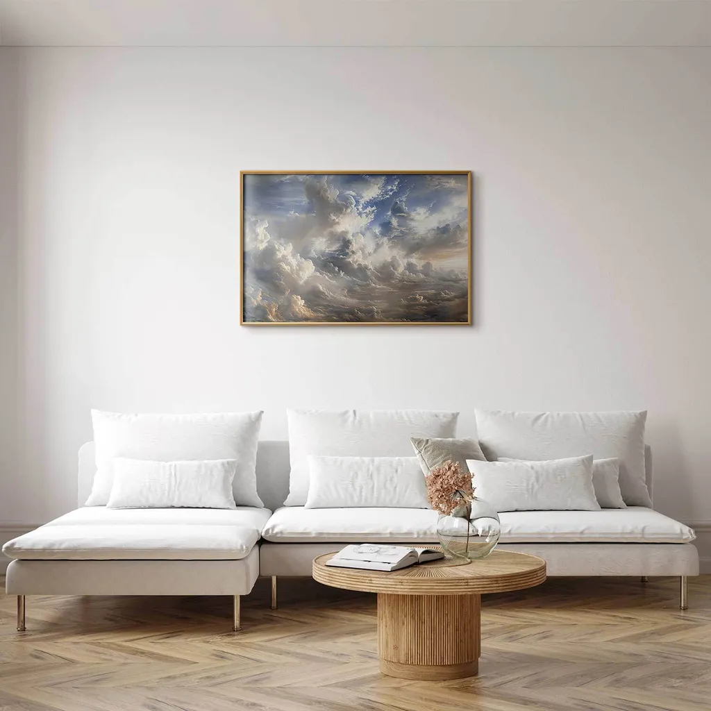 Quadro Moderno Riflessi sulle nuvole 60x40 Cornice Oro Minimal - 2