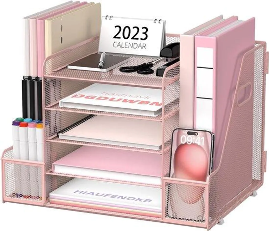 Dites Adieu au Désordre avec cet Organiseur de Bureau 5 Étages Rose Chic