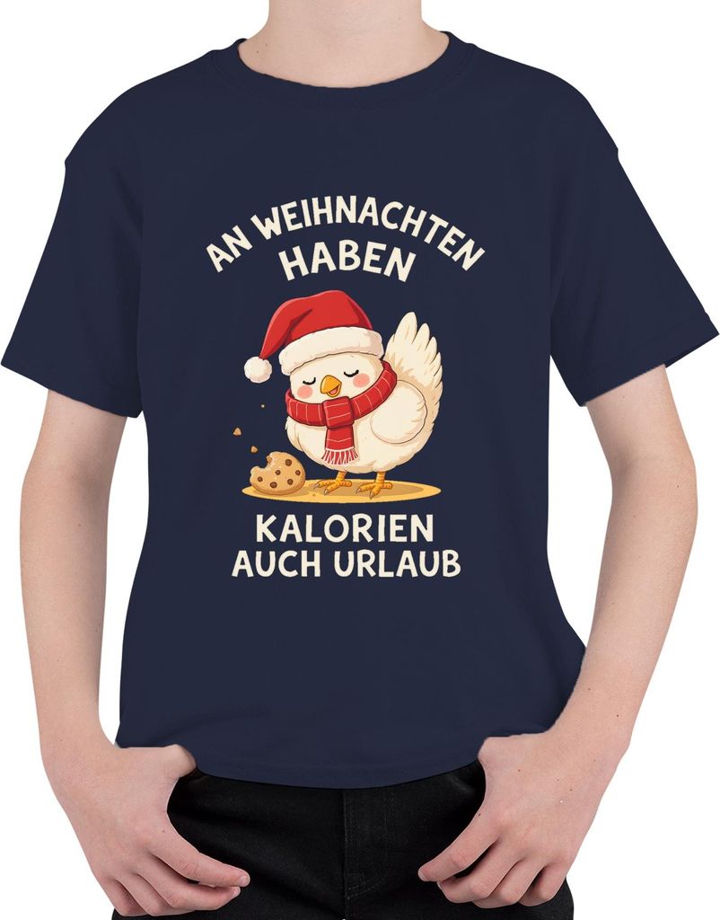 An Weihnachten haben Kalorien auch Urlaub Küken Keks lustig süß Uni Kinder T-Shirt, Navy, 140
