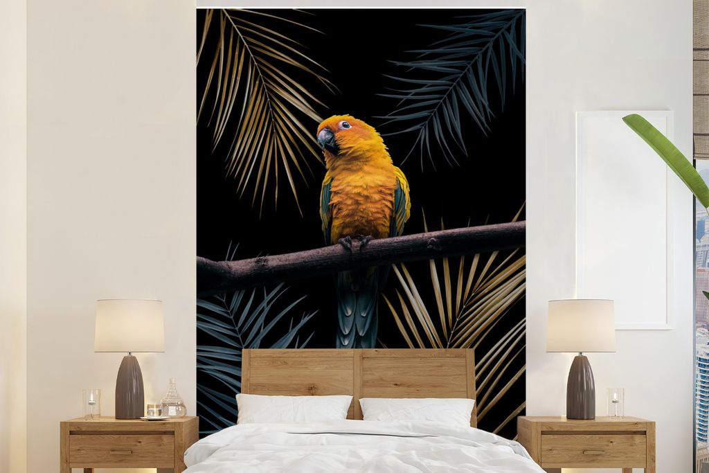 MuchoWow Fototapete für Wohnzimmer oder Schlafzimmer Wandtapete Vinyl Motivtapete Farben - Vogel - Papagei - 180x280 cm - Wallpaper