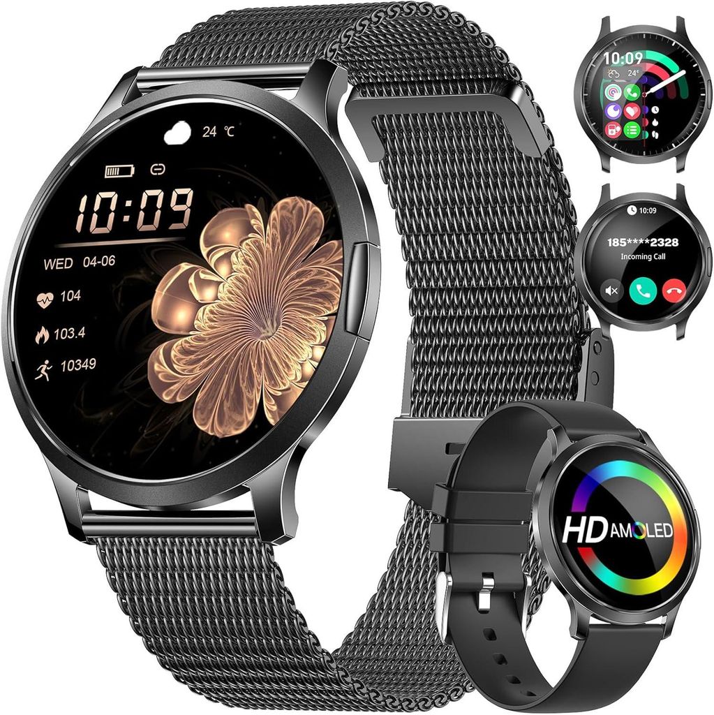 Elegante Damen-Smartwatch, kompatibel mit iOS und Android, , Fitness-Tracker, Zyklus- und Gesundheitsüberwachung, über 100 Sportmodi