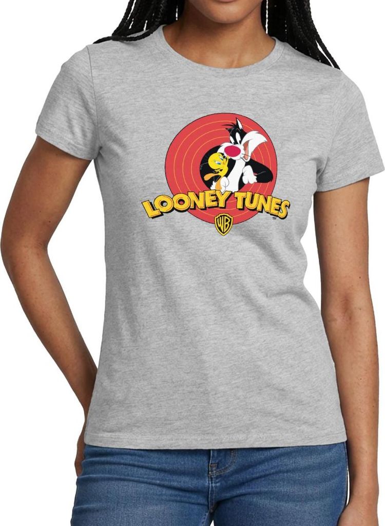 Spreadshirt Looney Tunes Sylvester Und Tweety Frauen T-Shirt, XXL, Grau meliert