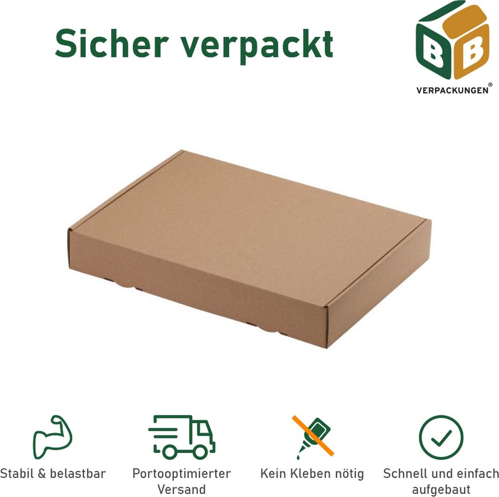 100 x Maxibriefkarton (319 x 225 x 50 mm) DIN A4 stabiler Versandkarton Faltschachtel Versandschachtel Wellpappe BB-Verpackungen