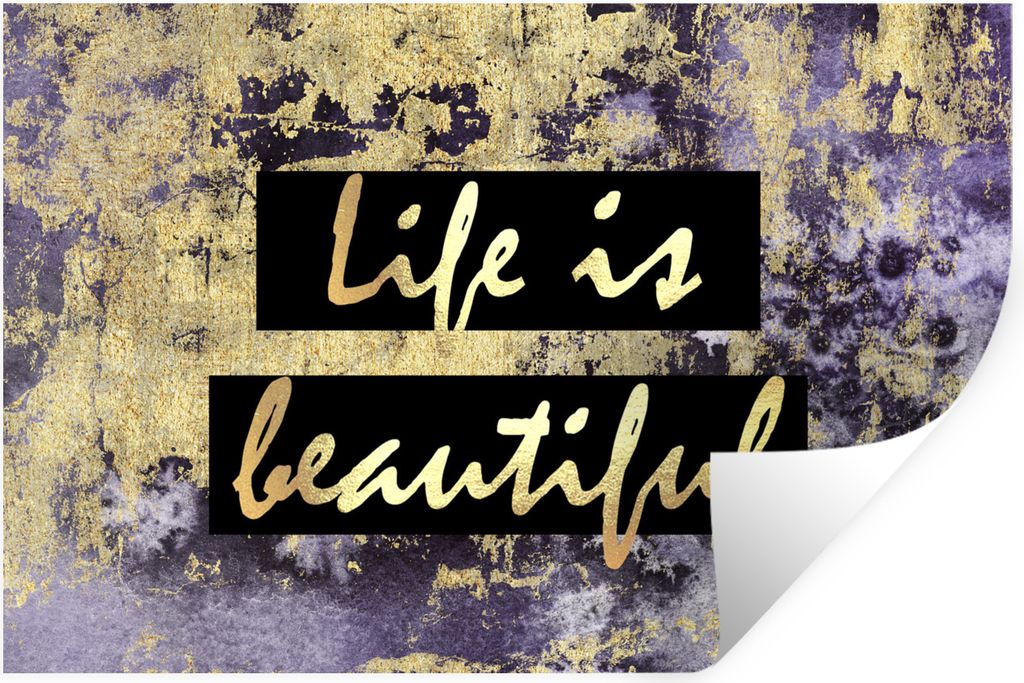 MuchoWow Wandtattoo Wandsticker Wandaufkleber Zitate - Leben - Gold 30x20 cm Selbstklebend und Repositionierbar - Wierderverwendbar - Selbstklebend