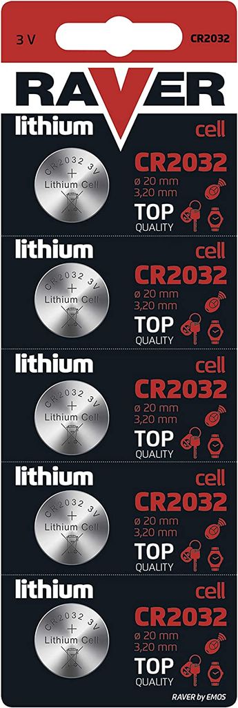 EMOS RAVER Cell Lithium Batterien Knopfzelle 3V, Knopfbatterien CR2032, 5er Pack, Kapazität 220 mAh, Lithium Knopfbatterien, B7332