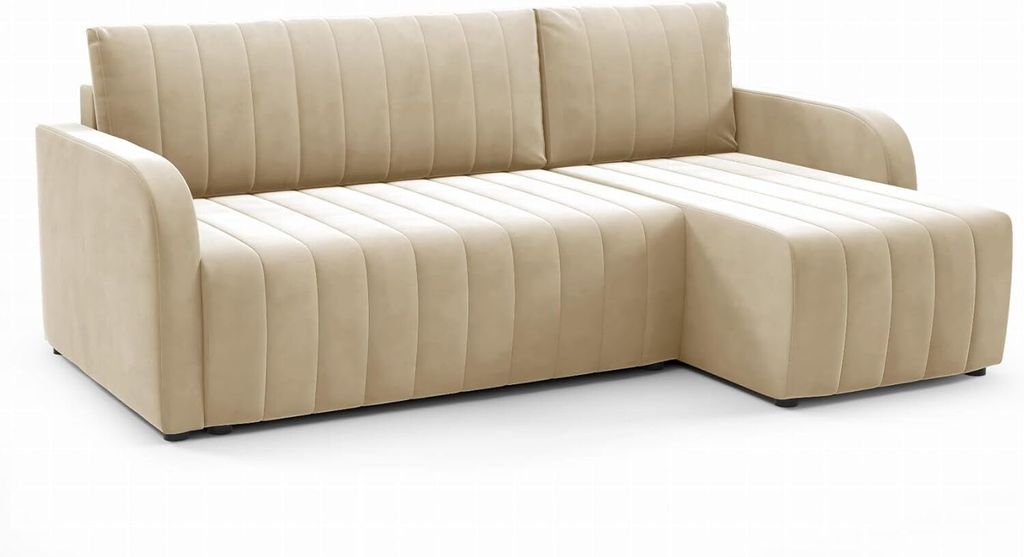 LIKMA Beige Ecksofa Otto 224x145 cm mit Schlaffunktion (200x140 cm) Eckcouch mit Bettkasten Wohnlandschaft mit Bettkasten Bettsofa mit Stauraum Pol...