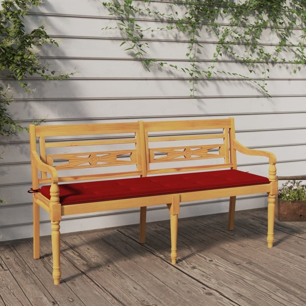 The Living Store Batavia-Bank mit Rotem Kissen 150 cm Massivholz Teak